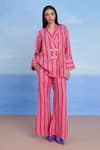 Buy_Saphed_Pink Linen Amalfi Bell Bottom Pant _at_Aza_Fashions