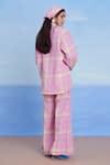 Shop_Saphed_Pink Linen Embroidery Cassata Blazer Shirt _at_Aza_Fashions