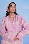 Saphed_Pink Linen Embroidery Cassata Blazer Shirt _at_Aza_Fashions