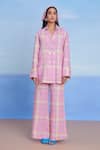 Saphed_Pink Linen Cassata Bell Bottom Pant _Online_at_Aza_Fashions