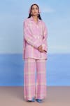 Shop_Saphed_Pink Linen Cassata Bell Bottom Pant _Online_at_Aza_Fashions