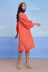 Buy_Saphed_Orange Linen Lace, Tassels V-neck Tangerine Panelled Dress _Online_at_Aza_Fashions