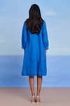 Shop_Saphed_Blue Linen Tassels V-neck Santorini Lace Panelled Dress _at_Aza_Fashions