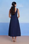 Shop_Saphed_Navy Linen Scoop Neck Neel Denim Panelled Dress _at_Aza_Fashions
