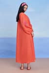 Shop_Saphed_Orange Linen Embroidery, Tassels Keyhole Neck Tangerine Puff Sleeves Dress _at_Aza_Fashions