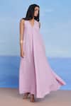 Shop_Saphed_Lilac Linen V-neck Flared Dress _at_Aza_Fashions