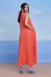 Shop_Saphed_Orange Linen V-neck Tangerine Flared Dress _at_Aza_Fashions