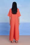 Shop_Saphed_Orange Linen V-neck Tangerine Half Sleeves Flared Jumpsuit _at_Aza_Fashions