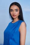 Saphed_Blue Linen Round Neck Santorini Drape Dress _Online_at_Aza_Fashions