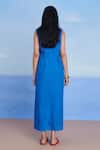 Shop_Saphed_Blue Linen Round Neck Santorini Drape Dress _at_Aza_Fashions