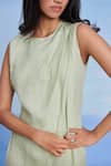 Buy_Saphed_Green Linen Round Neck Pista Drape Dress _Online_at_Aza_Fashions