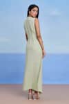 Shop_Saphed_Green Linen Round Neck Pista Drape Dress _at_Aza_Fashions