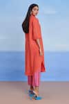 Saphed_Orange Linen Collared Tangerine Shirt Kurta _Online_at_Aza_Fashions