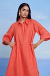 Shop_Saphed_Orange Linen Collared Tangerine Amalfi Women's Shirt Kurta Set _Online_at_Aza_Fashions