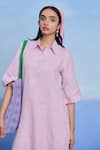 Saphed_Lilac Linen Collared Shirt Kurta _Online_at_Aza_Fashions