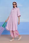 Buy_Saphed_Lilac Linen Collared Shirt Kurta _at_Aza_Fashions