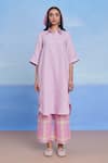 Shop_Saphed_Lilac Linen Collared Shirt Kurta _Online_at_Aza_Fashions