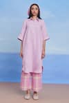 Buy_Saphed_Lilac Linen Collared Cassata Amalfi Shirt Kurta Set _Online_at_Aza_Fashions