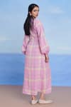 Shop_Saphed_Pink Linen V-neck Cassata Wrap Billow Dress _at_Aza_Fashions