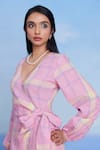 Buy_Saphed_Pink Linen V-neck Cassata Wrap Billow Dress _Online_at_Aza_Fashions