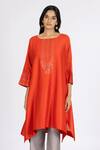 Bhavik Shah_Orange Chanderi , Cotton, Kaamdani Embellished Kimono Kurta Set _at_Aza_Fashions