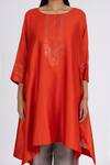 Buy_Bhavik Shah_Orange Chanderi , Cotton, Kaamdani Embellished Kimono Kurta Set 