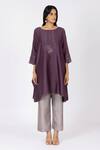 Shop_Bhavik Shah_Purple Chanderi , Cotton, Kaamdani Embellished Kimono Kurta Set _Online_at_Aza_Fashions