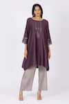 Buy_Bhavik Shah_Purple Chanderi , Cotton, Kaamdani Embellished Kimono Kurta Set _at_Aza_Fashions