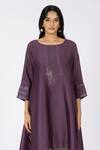 Bhavik Shah_Purple Chanderi , Cotton, Kaamdani Embellished Kimono Kurta Set _at_Aza_Fashions