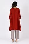Shop_Bhavik Shah_Red Chanderi , Cotton, Kaamdani Embellished Kimono Kurta Set _at_Aza_Fashions