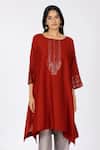 Shop_Bhavik Shah_Red Chanderi , Cotton, Kaamdani Embellished Kimono Kurta Set _Online_at_Aza_Fashions