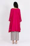 Shop_Bhavik Shah_Pink Chanderi , Cotton, Kaamdani Placket Embellished Kimono Kurta Set _at_Aza_Fashions