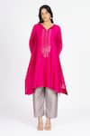 Buy_Bhavik Shah_Pink Chanderi , Cotton, Kaamdani Placket Embellished Kimono Kurta Set _at_Aza_Fashions