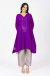 Buy_Bhavik Shah_Purple Chanderi , Cotton, Kaamdani Placket Embellished Kimono Kurta Set _at_Aza_Fashions