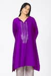 Shop_Bhavik Shah_Purple Chanderi , Cotton, Kaamdani Placket Embellished Kimono Kurta Set _Online_at_Aza_Fashions