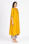 Shop_Bhavik Shah_Yellow Chanderi , Cotton, Kaamdani Embellished Kimono Kurta And Pant Set _Online_at_Aza_Fashions