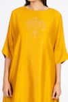 Bhavik Shah_Yellow Chanderi , Cotton, Kaamdani Embellished Kimono Kurta And Pant Set _at_Aza_Fashions