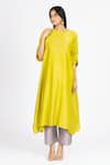 Buy_Bhavik Shah_Yellow Chanderi , Cotton, Kaamdani Embellished Kimono Kurta With Pant _at_Aza_Fashions