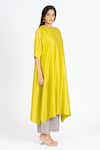 Bhavik Shah_Yellow Chanderi , Cotton, Kaamdani Embellished Kimono Kurta With Pant _Online_at_Aza_Fashions