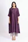Buy_Bhavik Shah_Purple Chanderi , Cotton, Kaamdani Embellished Kimono Kurta With Pant _at_Aza_Fashions
