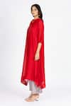 Bhavik Shah_Red Chanderi , Cotton, Kaamdani Mukaish Work Kimono Kurta With Pant _Online_at_Aza_Fashions