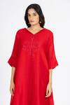 Shop_Bhavik Shah_Red Chanderi , Cotton, Kaamdani Mukaish Work Kimono Kurta With Pant _Online_at_Aza_Fashions
