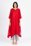 Buy_Bhavik Shah_Red Chanderi , Cotton, Kaamdani Mukaish Work Kimono Kurta With Pant _at_Aza_Fashions