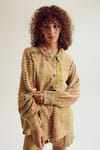 Capisvirleo_Beige Chanderi Silk Collared Petunia Ecru Shirt _Online_at_Aza_Fashions
