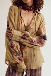 Capisvirleo_Beige Chanderi Silk Embroidery V-neck Chloe Ecru Shirt _Online_at_Aza_Fashions