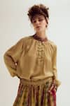 Buy_Capisvirleo_Beige Silk Embroidery Mandarin Collar Eila Ecru Shirt _Online_at_Aza_Fashions
