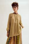 Buy_Capisvirleo_Beige Silk Embroidery Mandarin Collar Eila Ecru Shirt _at_Aza_Fashions
