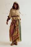 Capisvirleo_Beige Cotton, Silk Embroidery, Tassels Collared Alicia Ecru Shirt _Online_at_Aza_Fashions