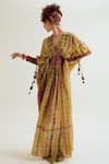 Buy_Capisvirleo_Beige Silk Embroidery, Tassels, Beads V-neck Daisy Tie Dye Kaftan _at_Aza_Fashions