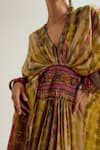 Capisvirleo_Beige Silk Embroidery, Tassels, Beads V-neck Daisy Tie Dye Kaftan _Online_at_Aza_Fashions
